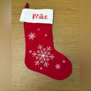 Red Christmas Stocking with Snowflakes - MIKE